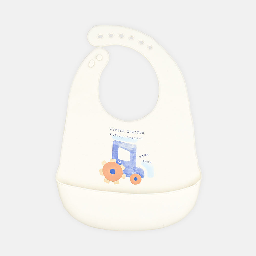 SILICONE BIB LITTLE TRACTOR WHITE