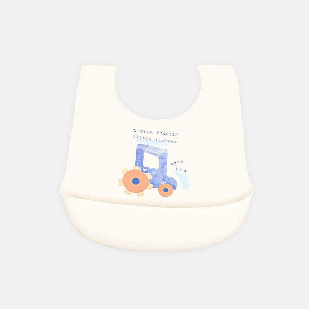 SILICONE BIB LITTLE TRACTOR WHITE