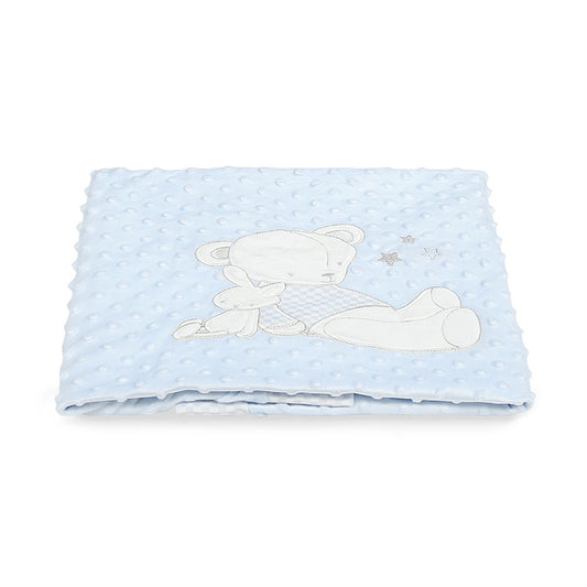 BLANKET BLUE MINKY TEDDY & BUNNY