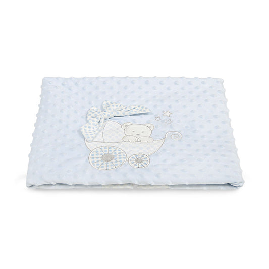 BLANKET POWDER BLUE MINKY BABY TEDDY