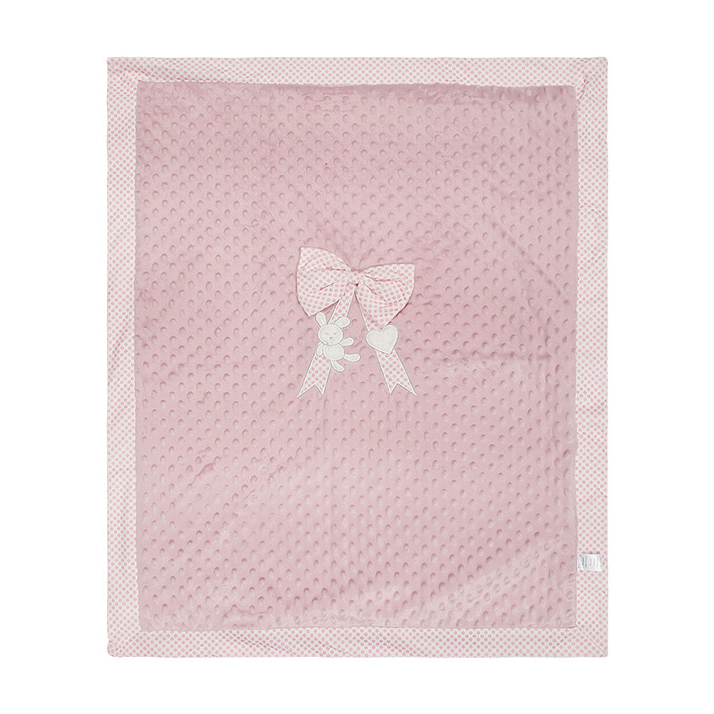 BLANKET TEA PINK MINKY TEDDY & BOW