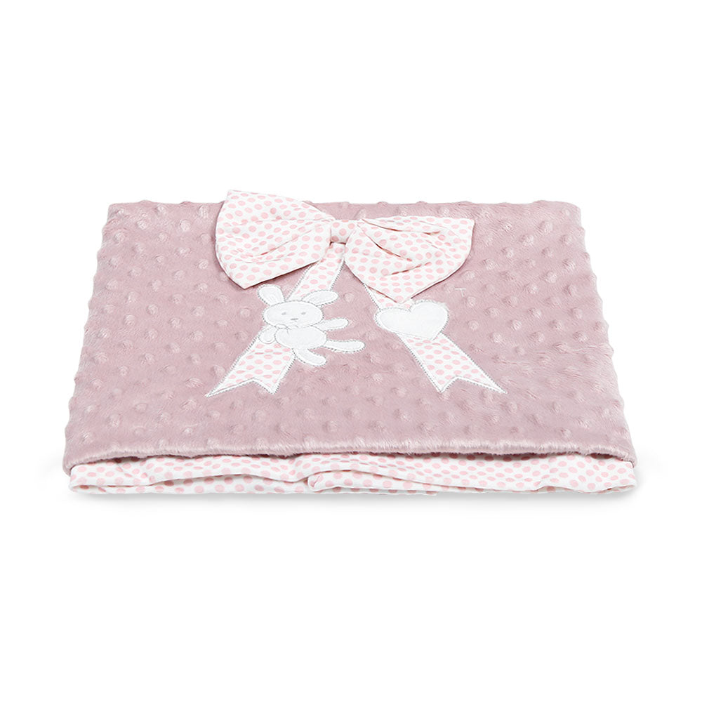 BLANKET TEA PINK MINKY TEDDY & BOW