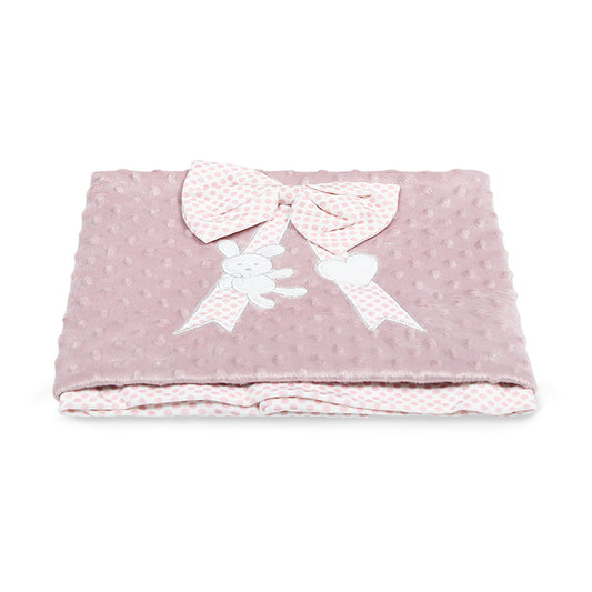 BLANKET TEA PINK MINKY TEDDY & BOW