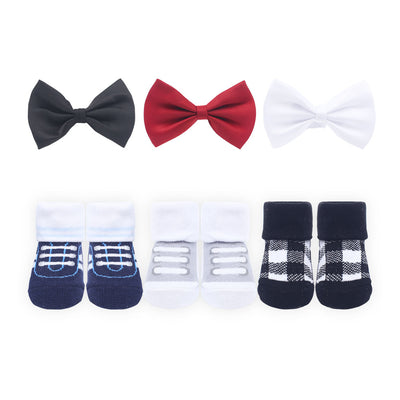 BOOTIES PK-3 & BOW PK-3 MULTICOLOR CHECKERED & STRIPED