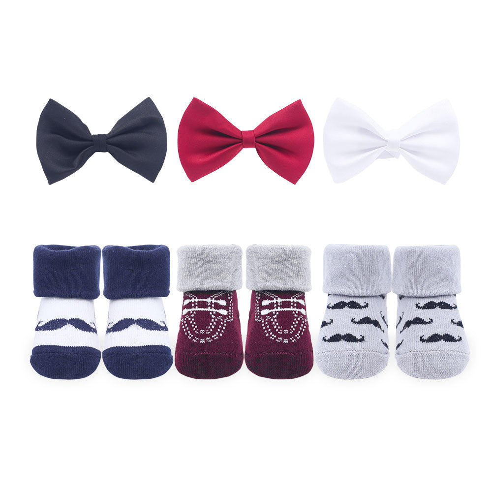 BOOTIES PK-3 & BOW PK-3 MULTICOLOR MOUSTACHE