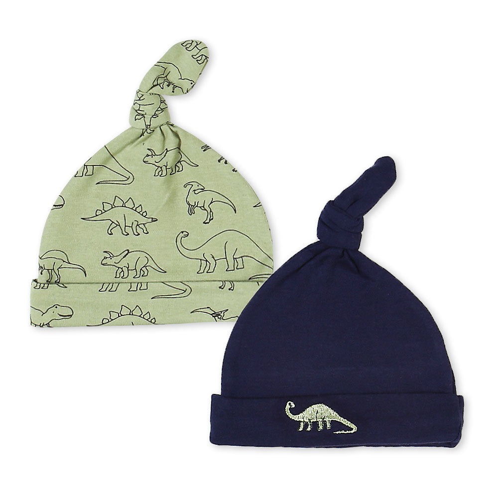 BABY CAPS PK-2 & BOOTIES PK-2 GREEN DINOS