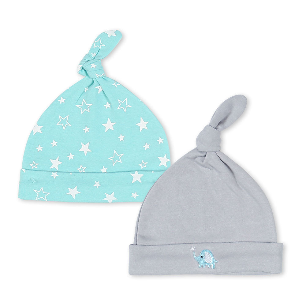 BABY CAPS PK-2 & BOOTIES PK-2 SEA GREEN JUMBO & STARS