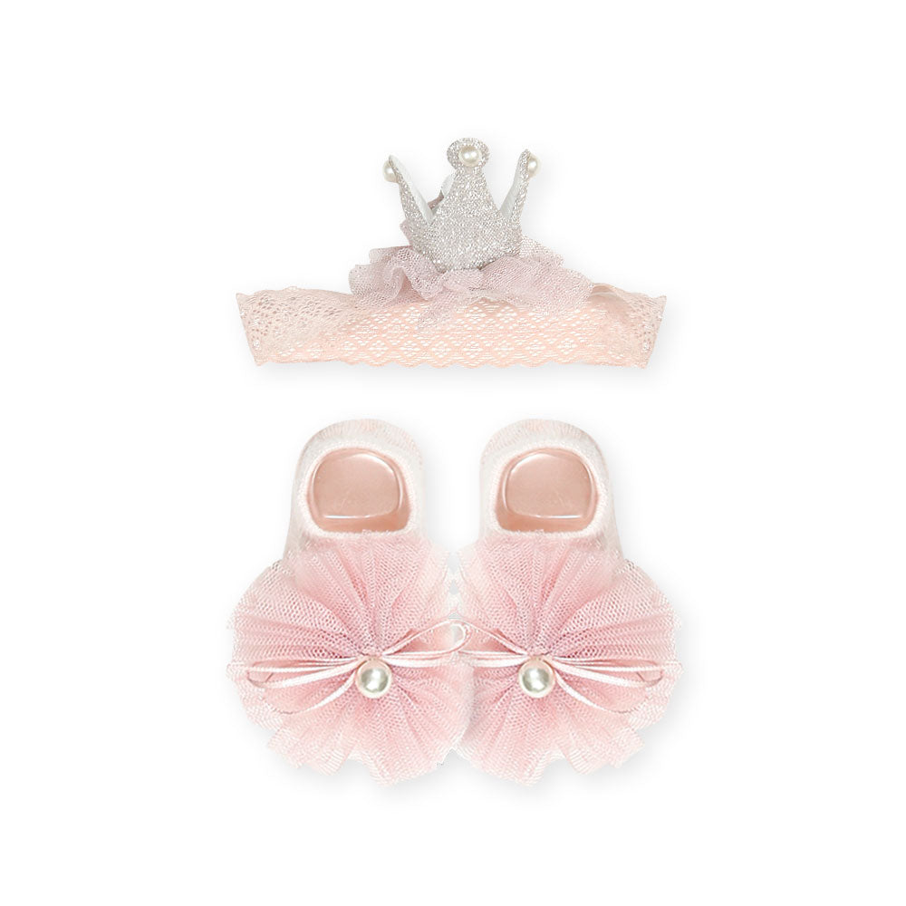 BOOTIES & HAIR BAND TEA PINK PEARLY CROWN