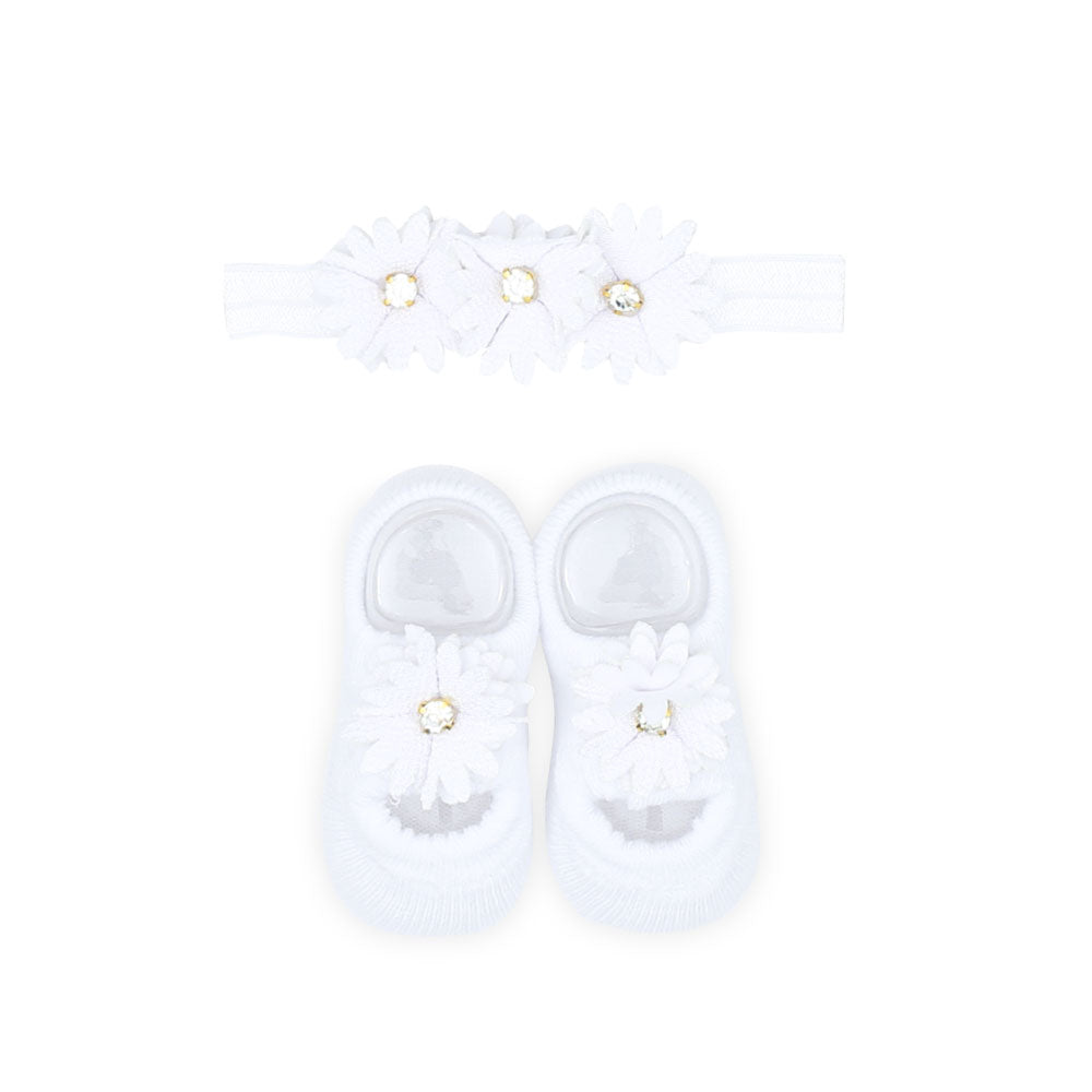 BOOTIES & HEADBAND SET WHITE FLORAL