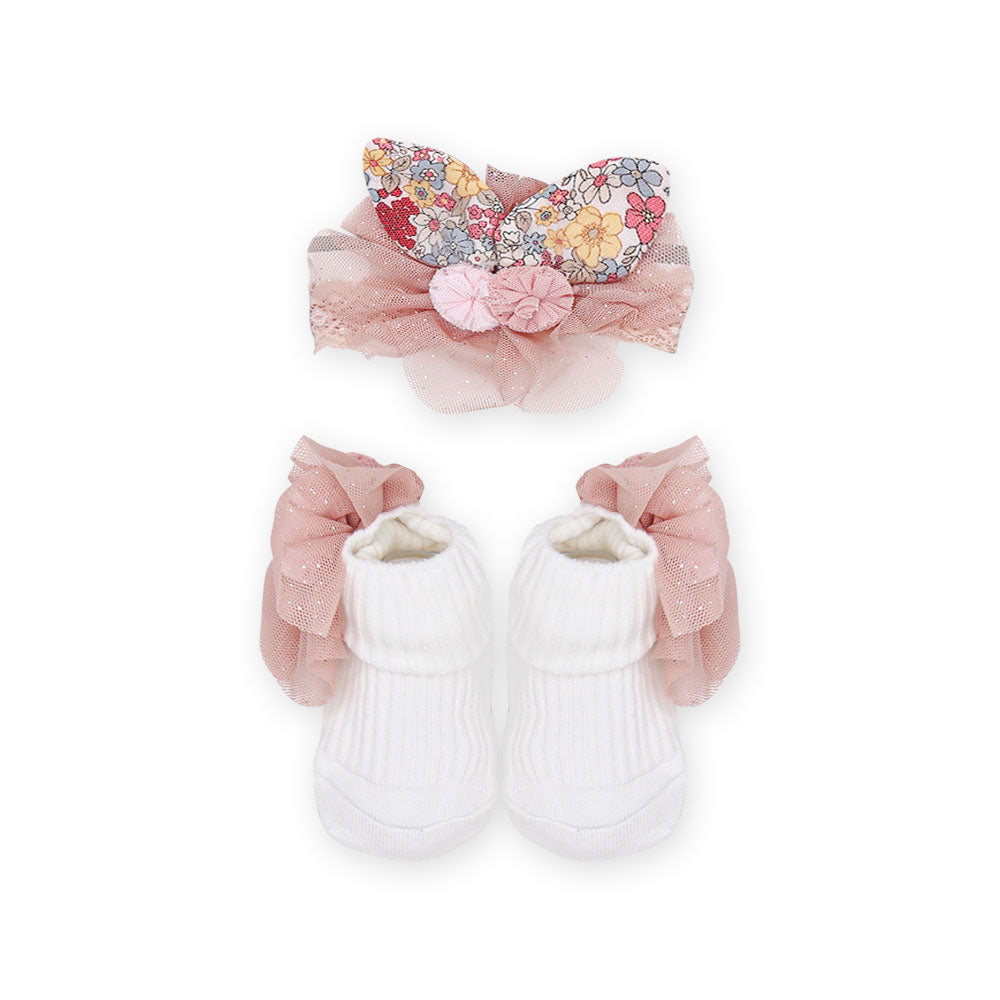 BOOTIES & HAIR BAND PEACH FLORAL