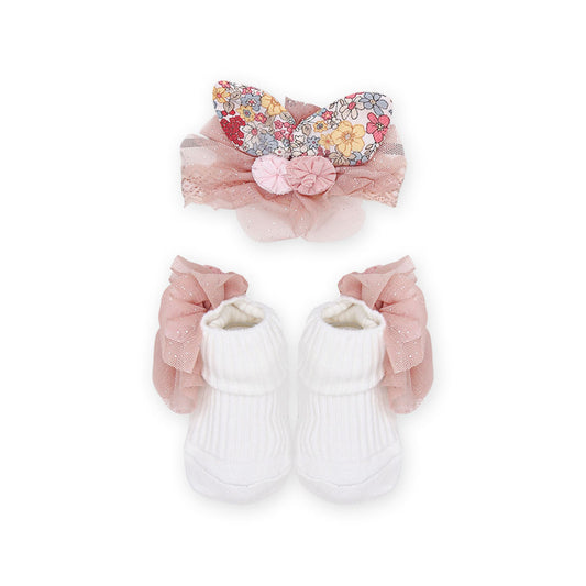 BOOTIES & HAIR BAND PEACH FLORAL
