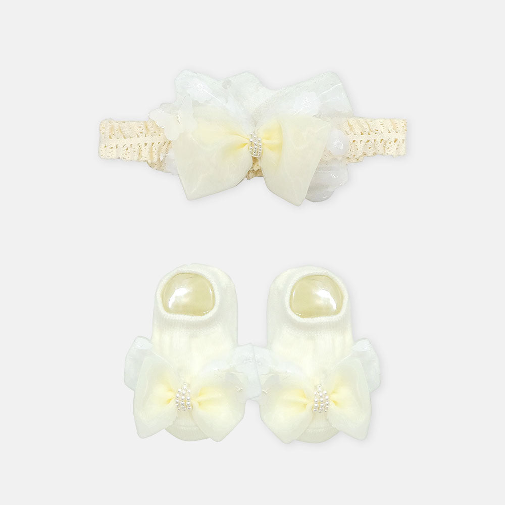 BOOTIES & HAIR BAND LEMON PEARL BOW