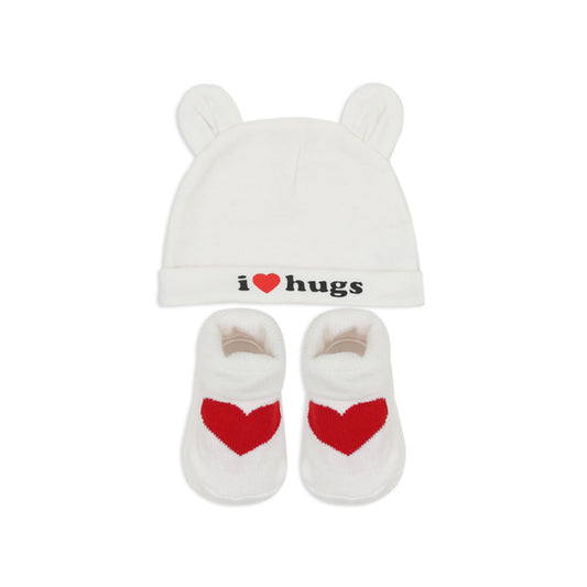 BOOTIES & CAP WHITE I HEART HUGS