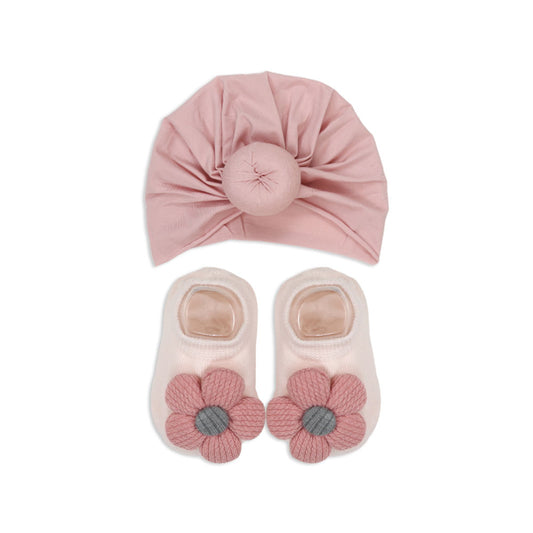 BOOTIES & CAP PEACH FLORAL