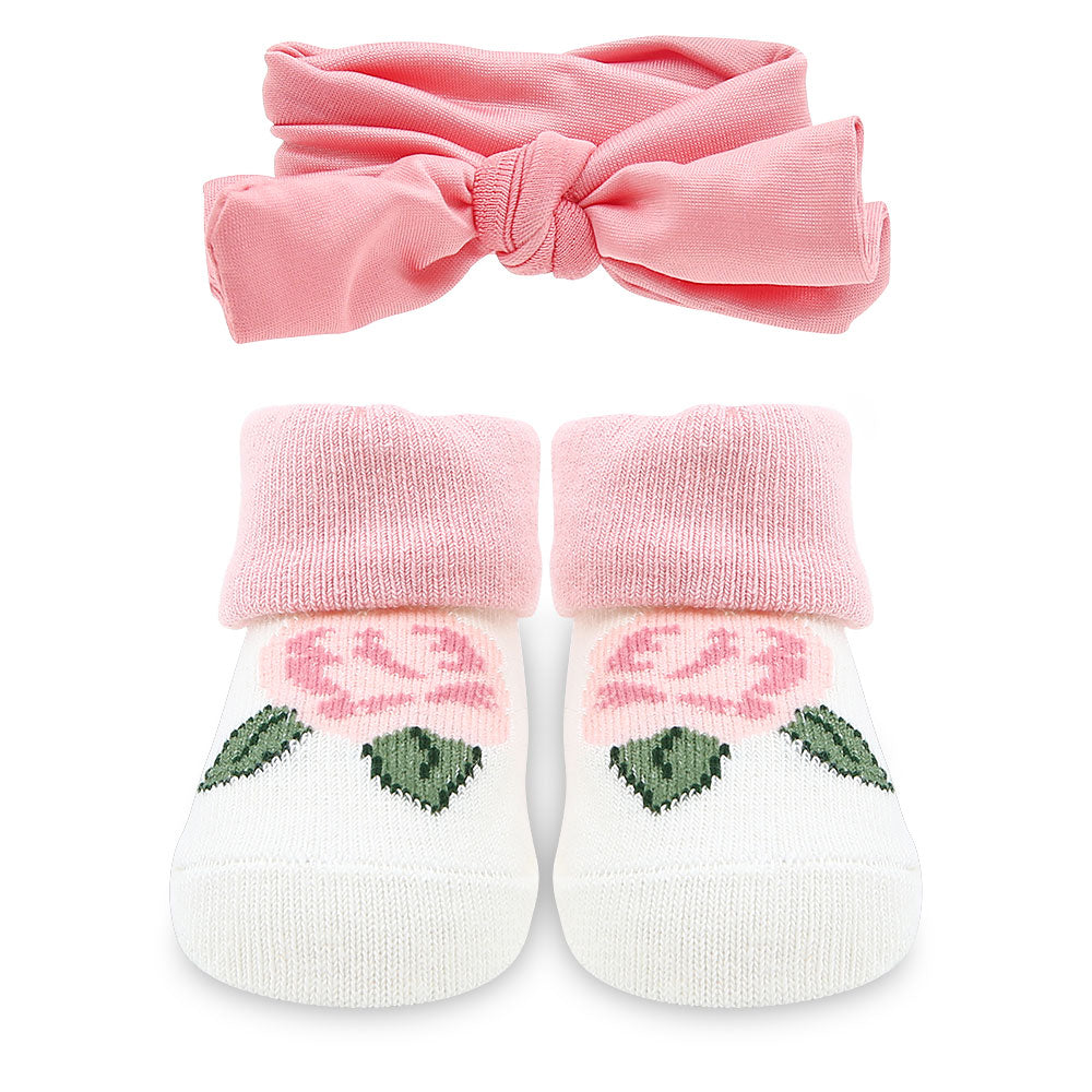 BOOTIES PK-3 WITH 3 HEAD BANDS PINK FLORAL