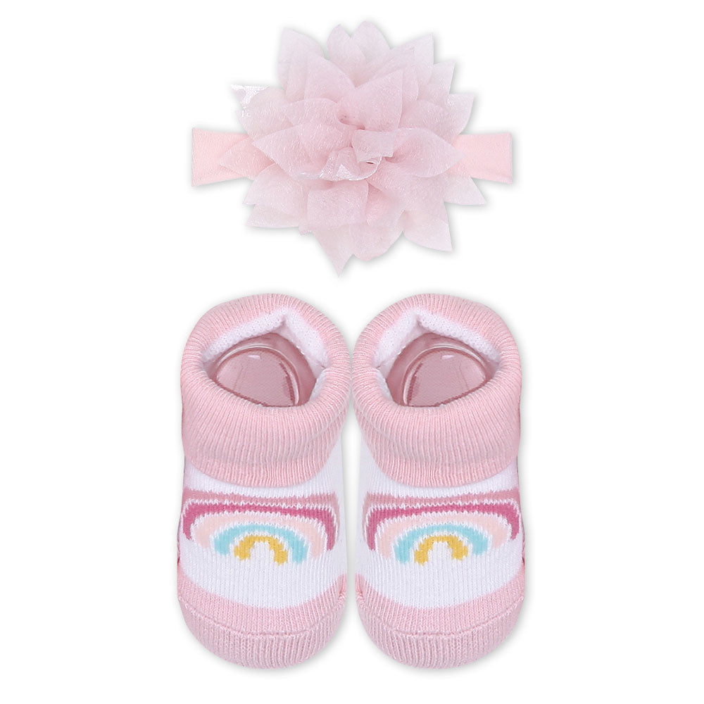 BOOTIES WITH HEAD BAND PINK RAINBOW LILY