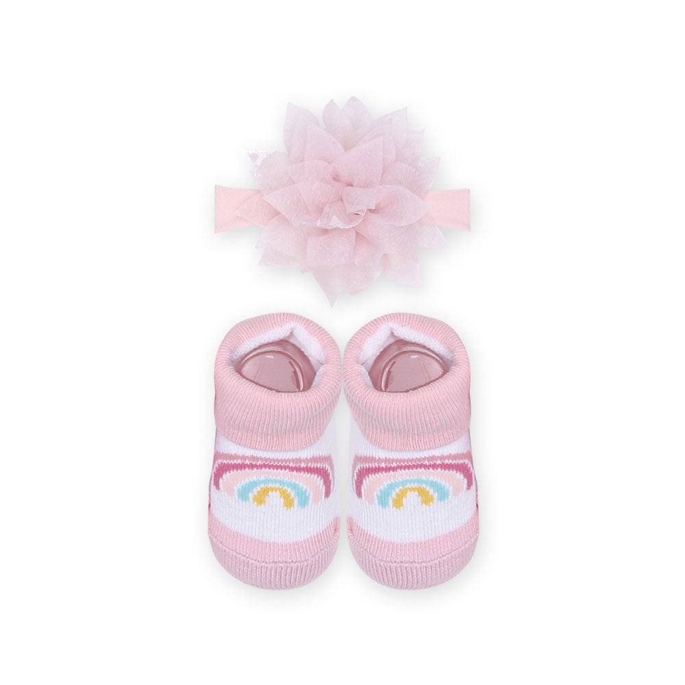 BOOTIES WITH HEAD BAND PINK RAINBOW LILY