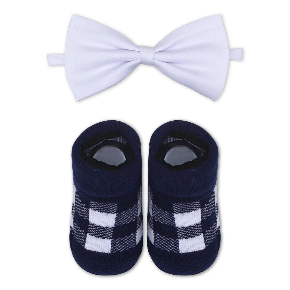 BOOTIES WITH BOW TIE NAVY CHECKERED
