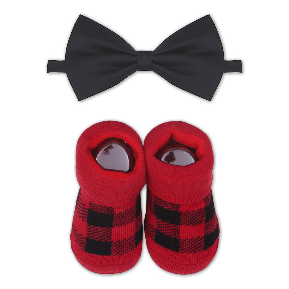 BOOTIES WITH BOW TIE RED CHECKERED
