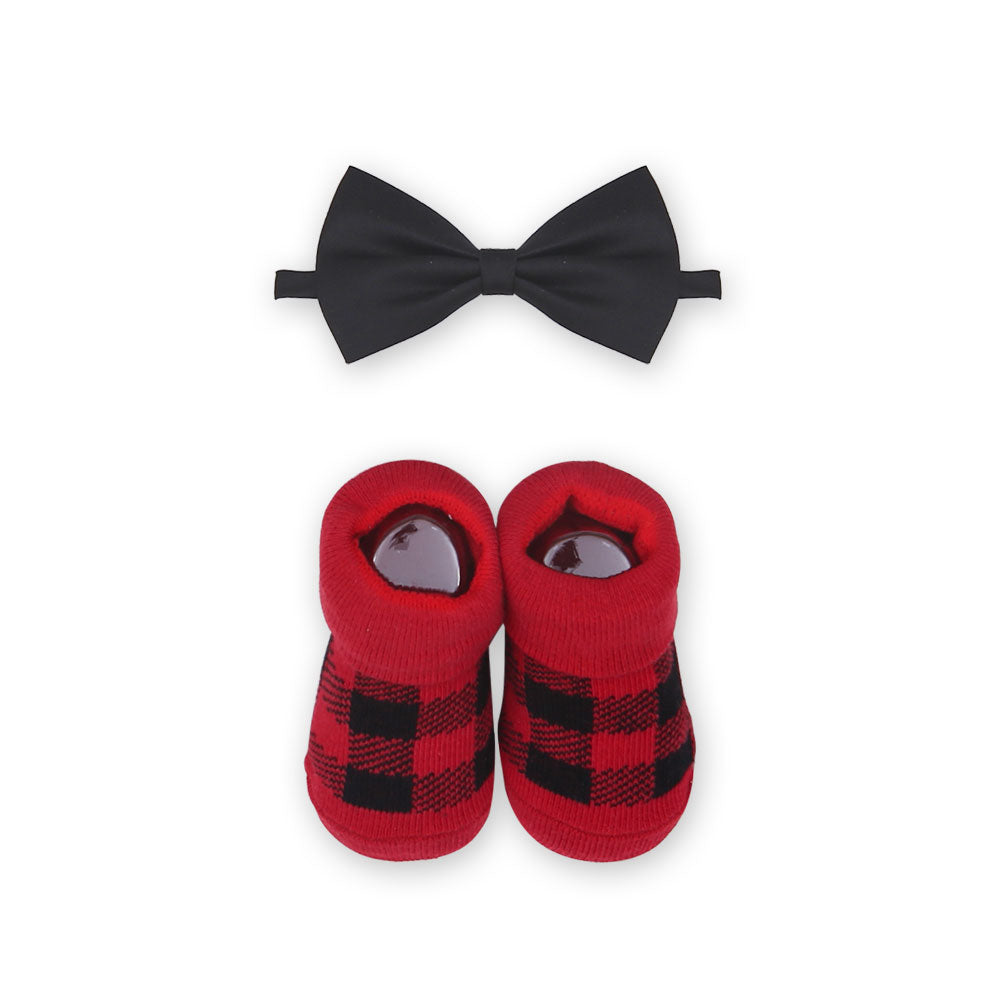 BOOTIES WITH BOW TIE RED CHECKERED