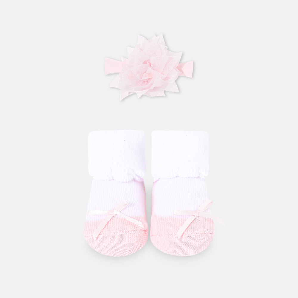 BOOTIES WITH HEAD BAND PINK BOW