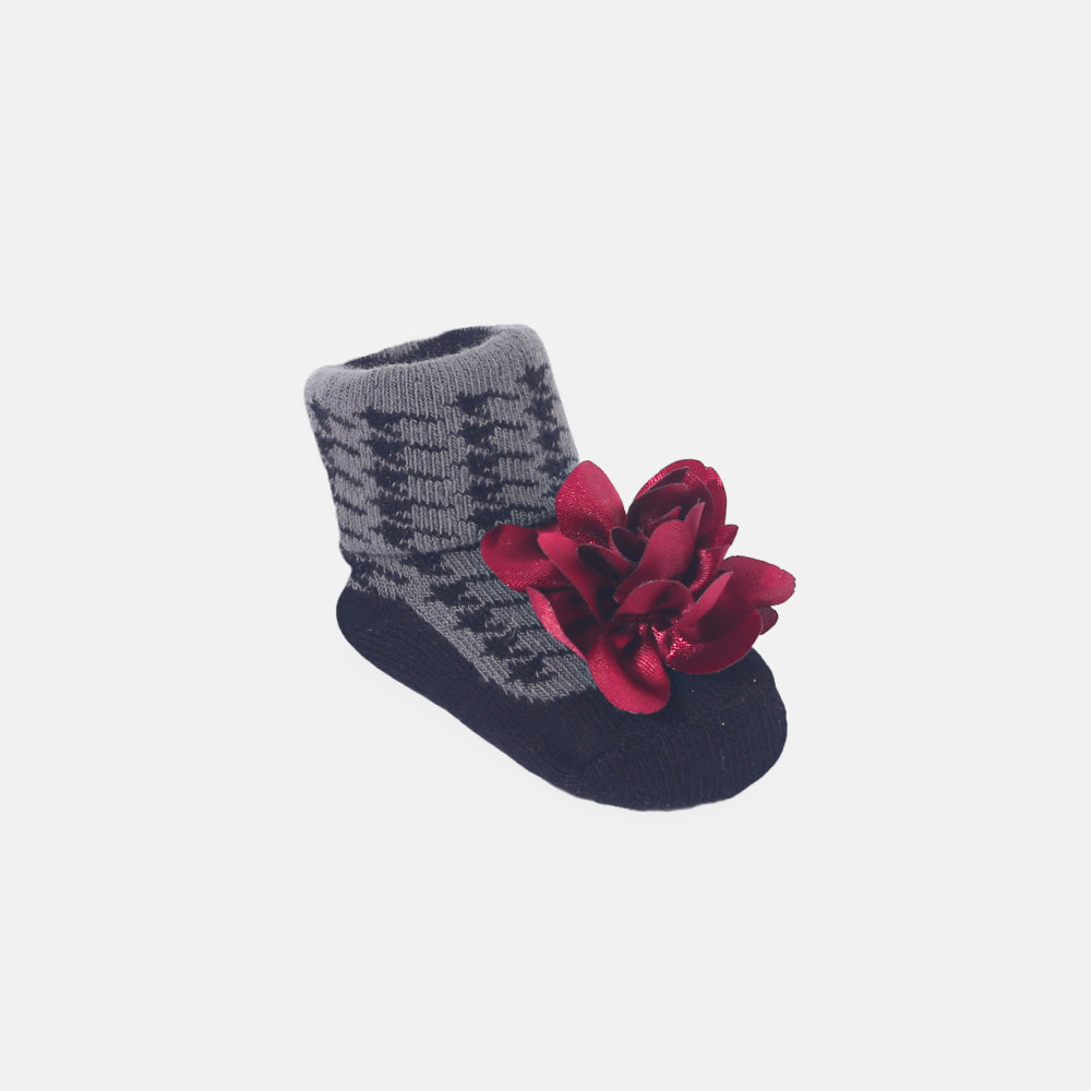 BOOTIES PK-3 WITH 3 HEAD BANDS MAROON FANCY