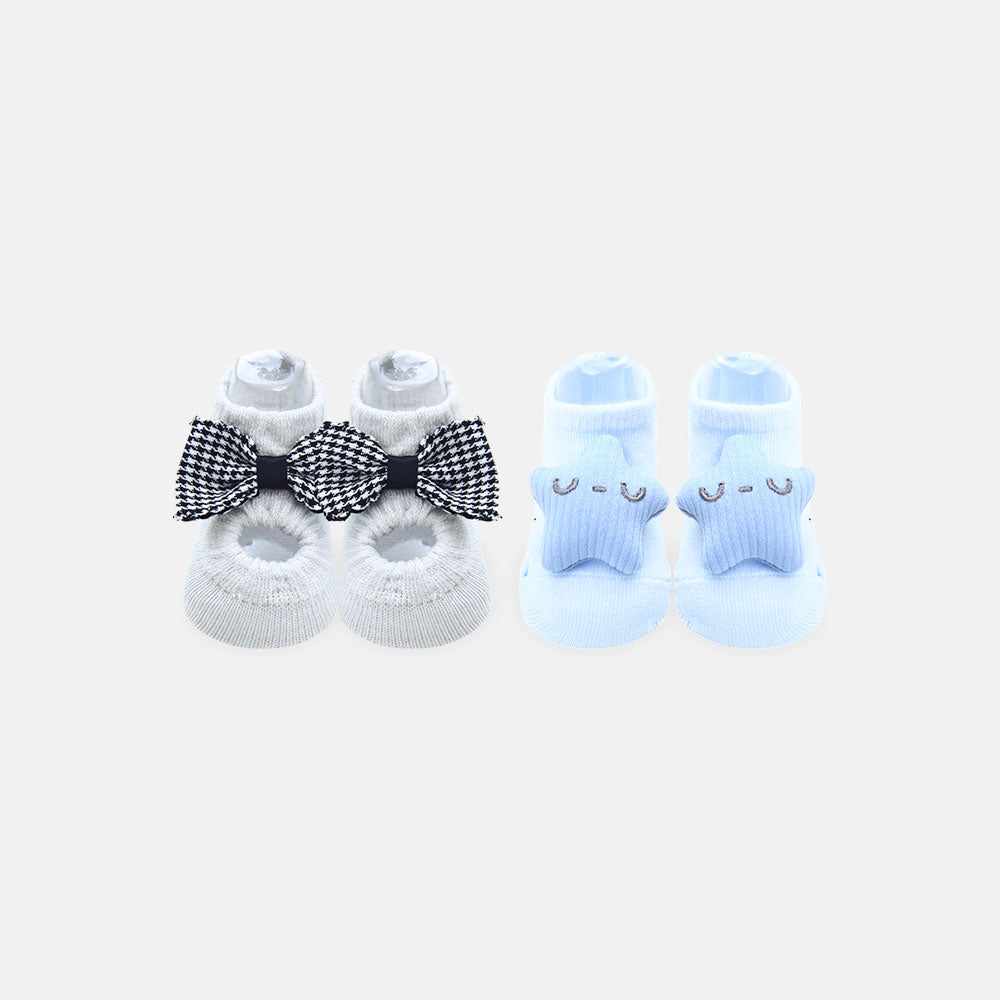 BOOTIES PK-2 LITTLE STEPS DUO â€“ GREY BOW & BLUE STAR