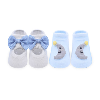 BOOTIES PK-2 BLUE & GREY MOON BOW BOOTIES SET