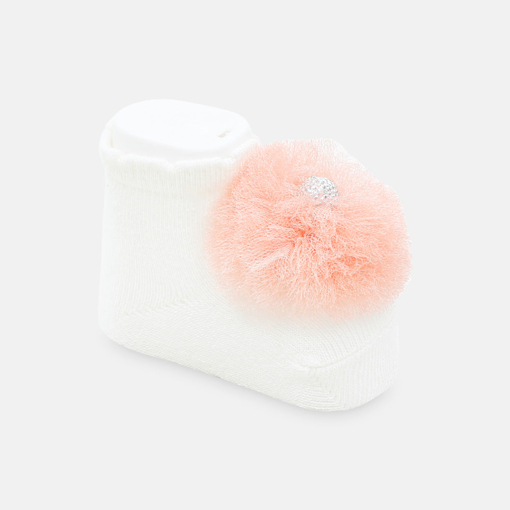 BOOTIES ORANGE/O.WHITE POMPOM