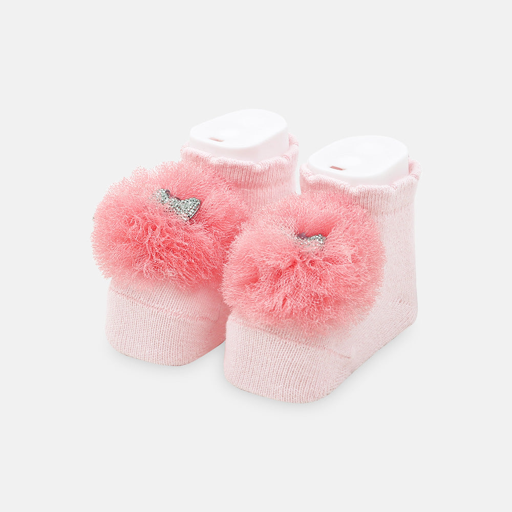BOOTIES PEACH/PINK POMPOM