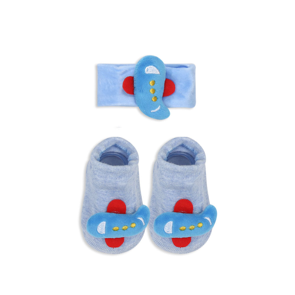 BOOTIES & WRIST BAND POWDER BLUE AEROPLANE
