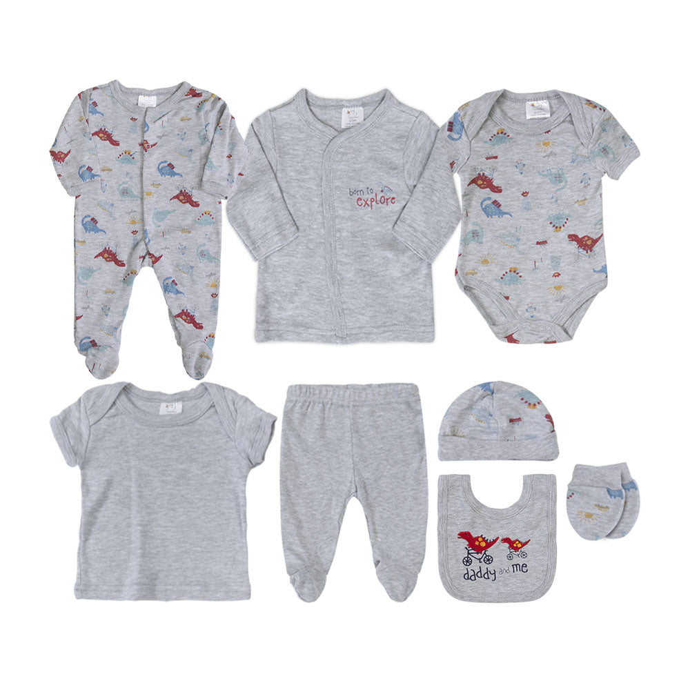 BABY BOY GIFT SET GREY CYCLIN' DINO