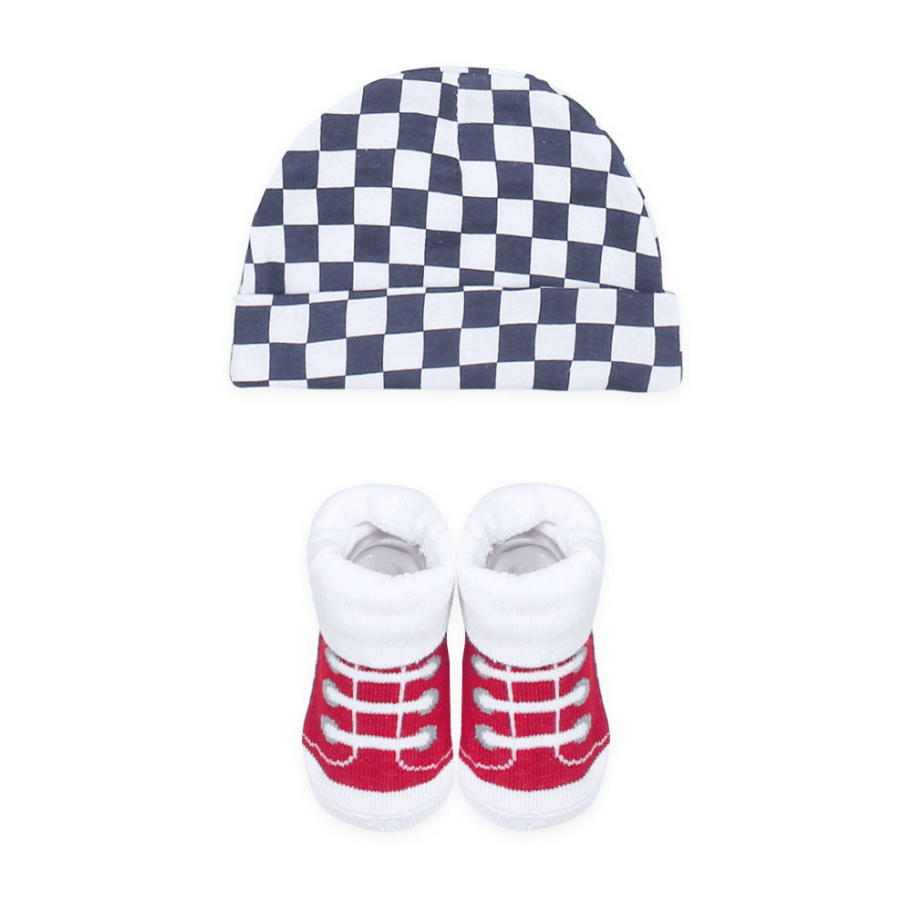 BABY BOY GIFT SET PK-4 WHITE THE FAST LANE CHECKERED