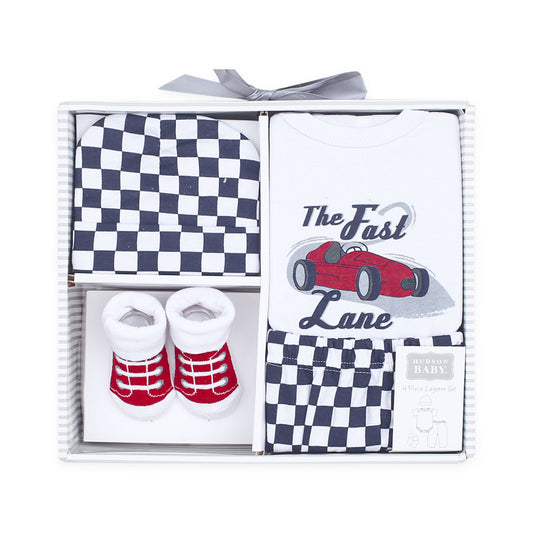 BABY BOY GIFT SET PK-4 WHITE THE FAST LANE CHECKERED