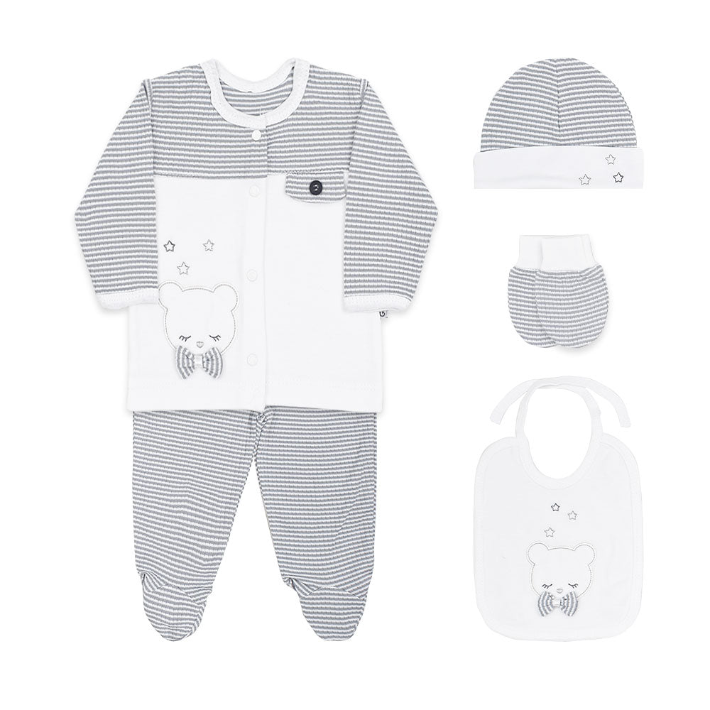 BABY BOY GIFT SET GREY BOW & BEAR