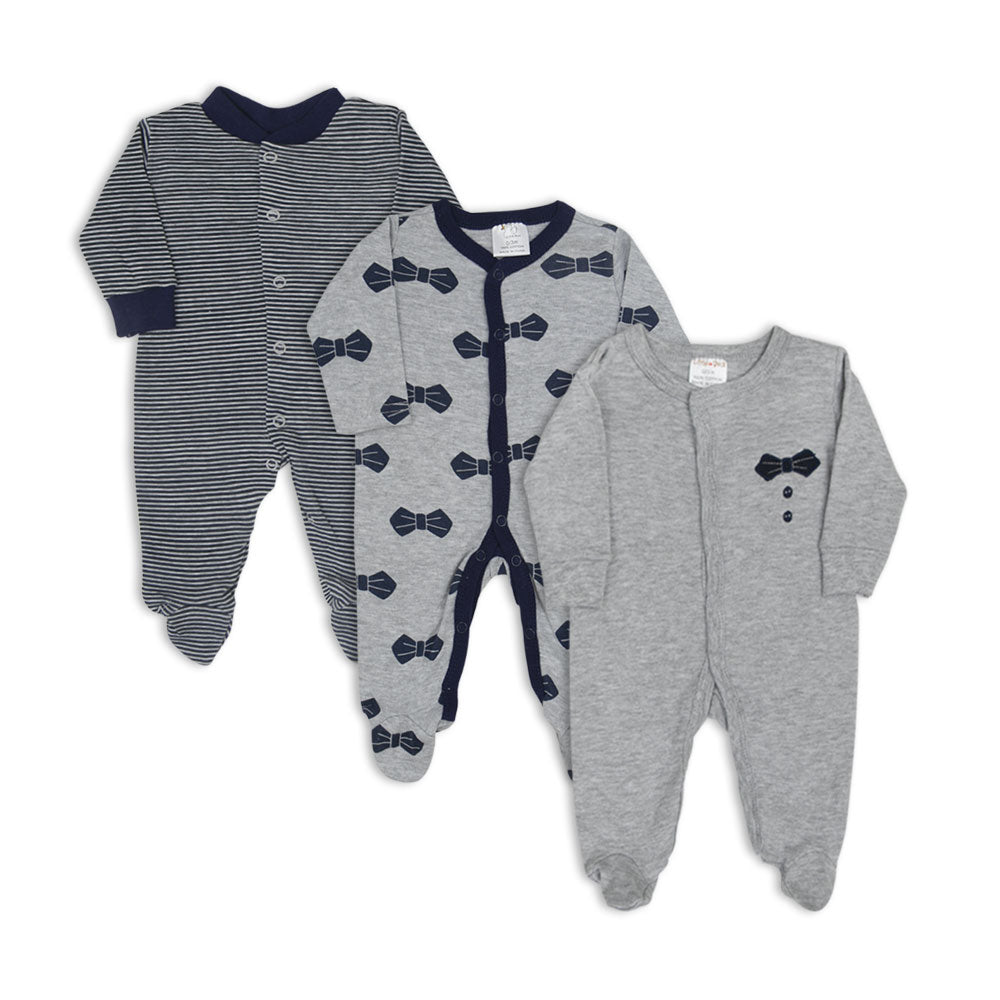 SLEEP SUITS / ROMPERS BOYS PK-3 GREY LIL GENTLEMAN