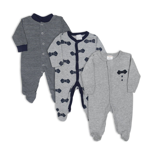SLEEP SUITS / ROMPERS BOYS PK-3 GREY LIL GENTLEMAN
