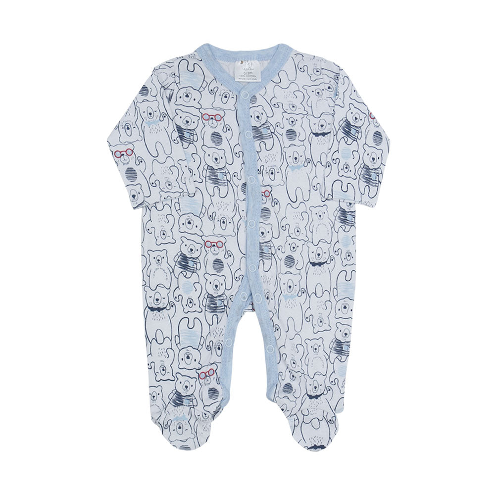 SLEEP SUITS / ROMPERS BOYS PK-3 BLUE NERDY BEAR