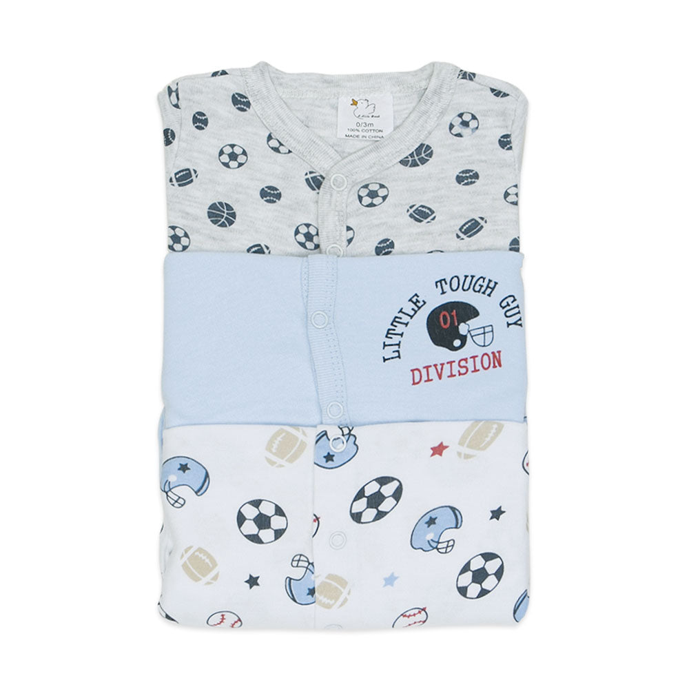 SLEEP SUITS / ROMPERS BOYS PK-3 BLUE TOUGH LIL SPORTSMAN