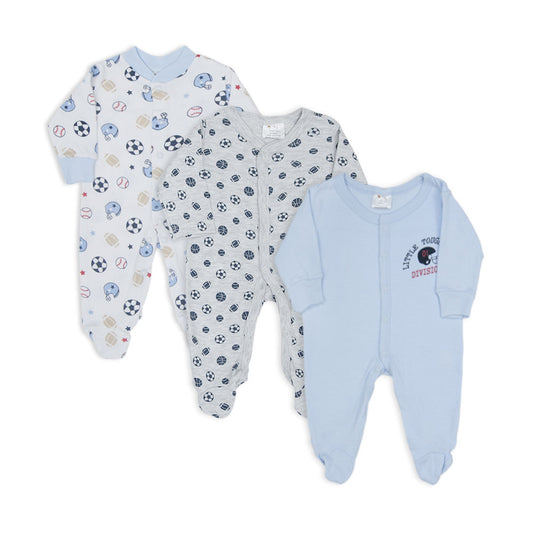 SLEEP SUITS / ROMPERS BOYS PK-3 BLUE TOUGH LIL SPORTSMAN