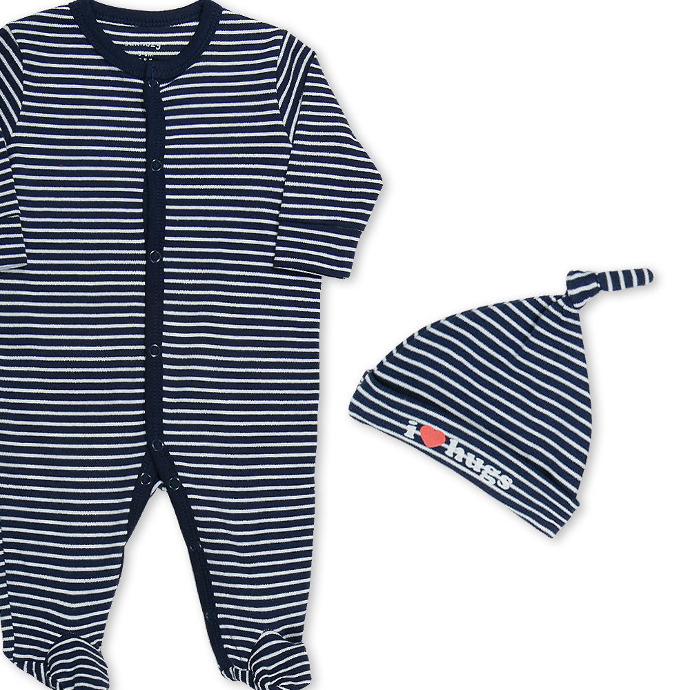 ROMPER BOYS PK-2 & HAT MULTI COLOR MOM DAD STRIPES