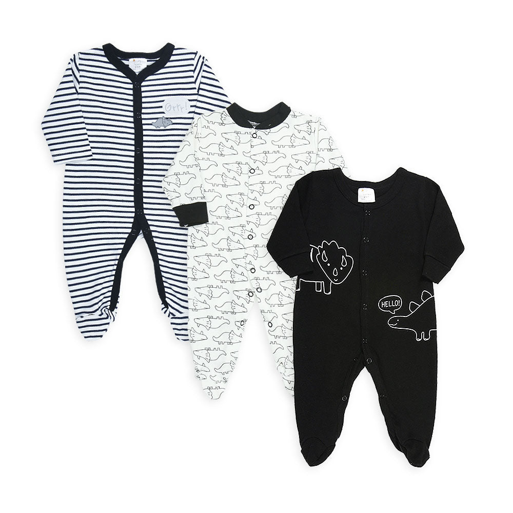 ROMPER BOYS PK-3 BLACK DINO