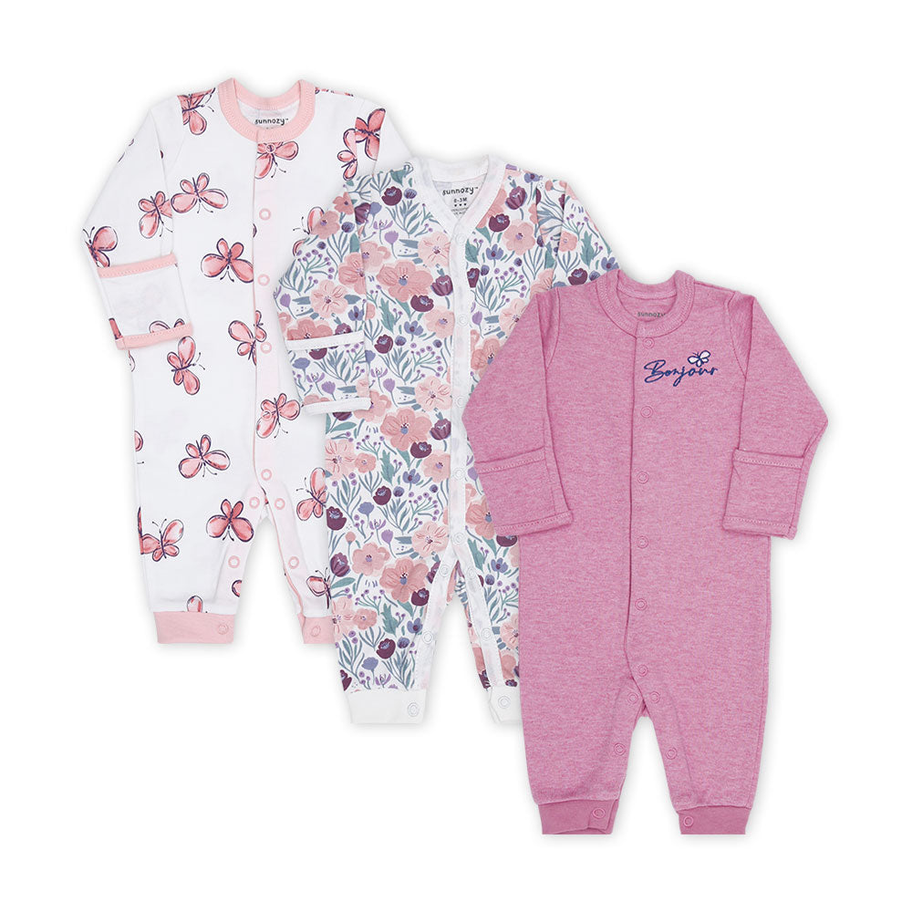 ROMPER GIRL PK-3 MULTICOLOR BUTTERFLIES & FLORAL