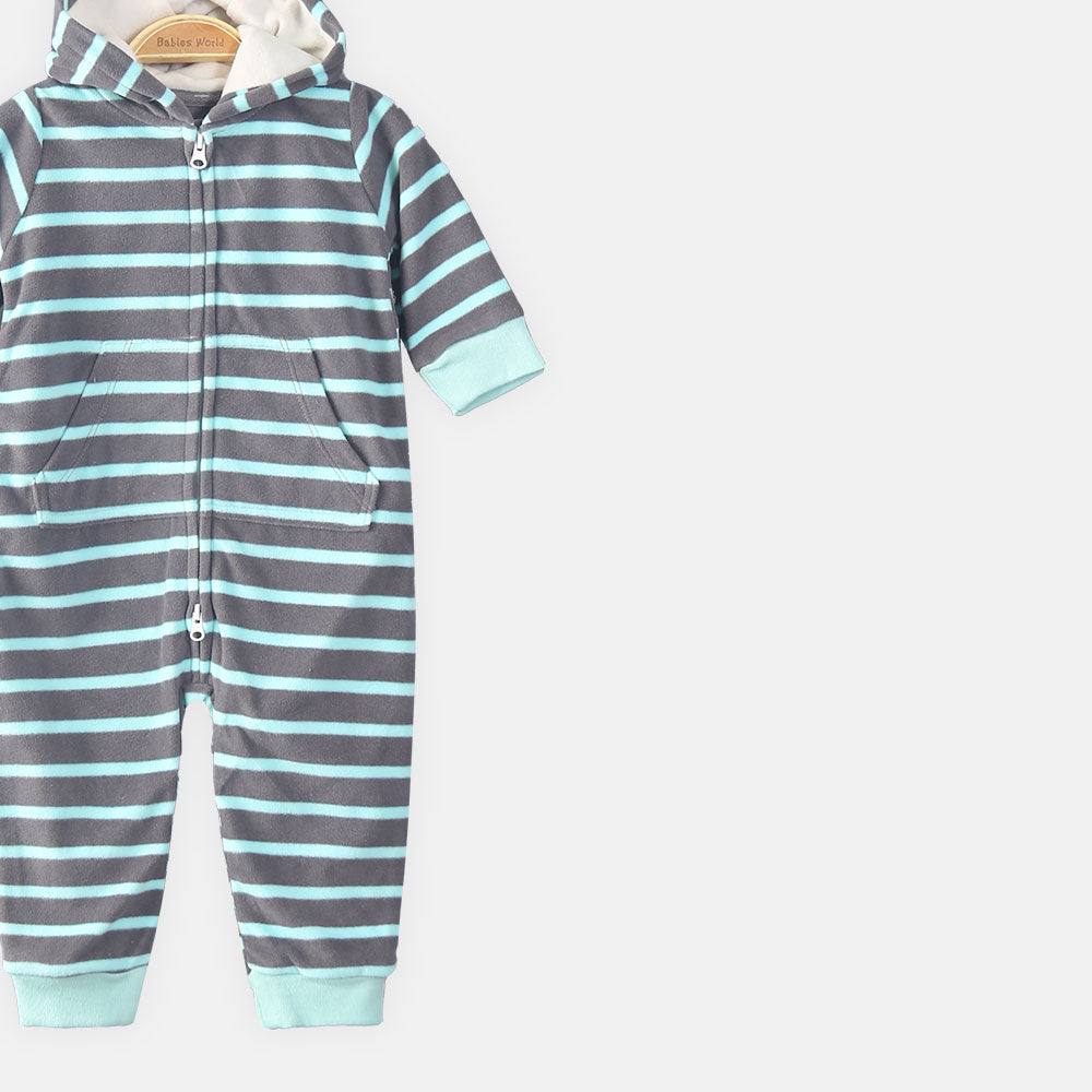 BOY ROMPER NEON STRIPED FLEECE HOODED