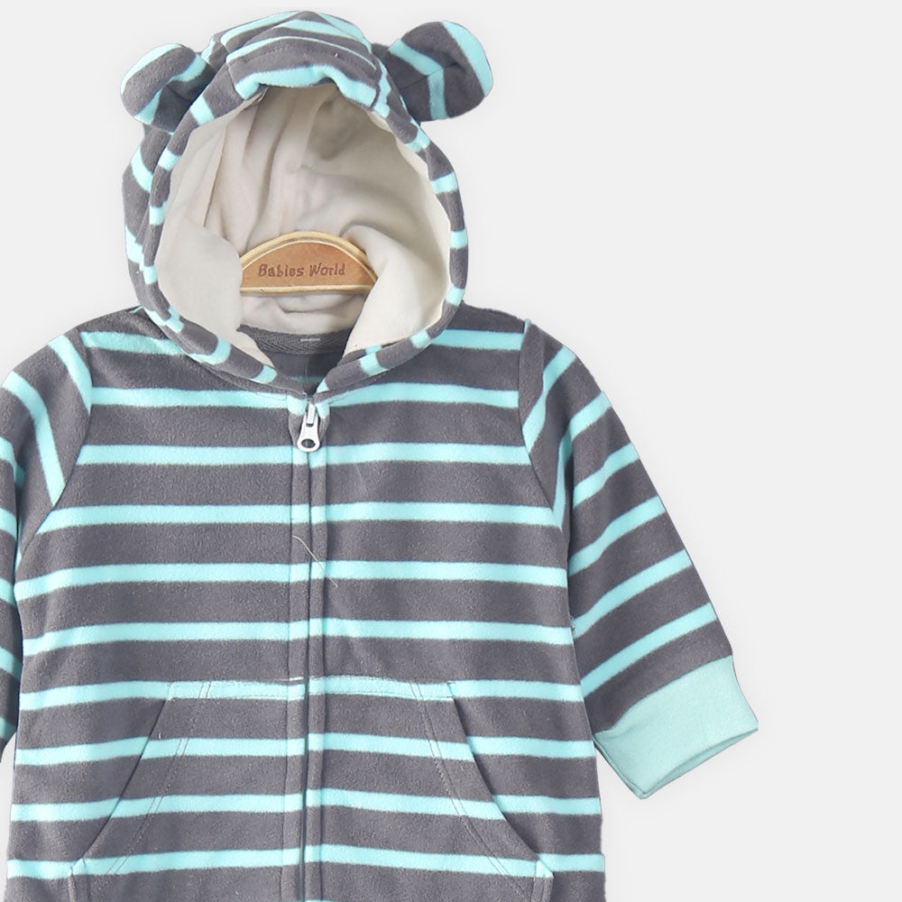 BOY ROMPER NEON STRIPED FLEECE HOODED