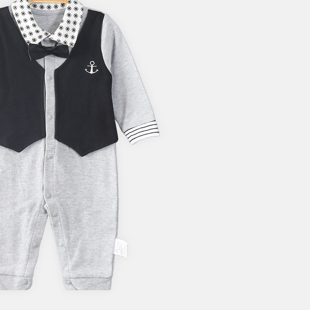 BOY ROMPER GREY BOW