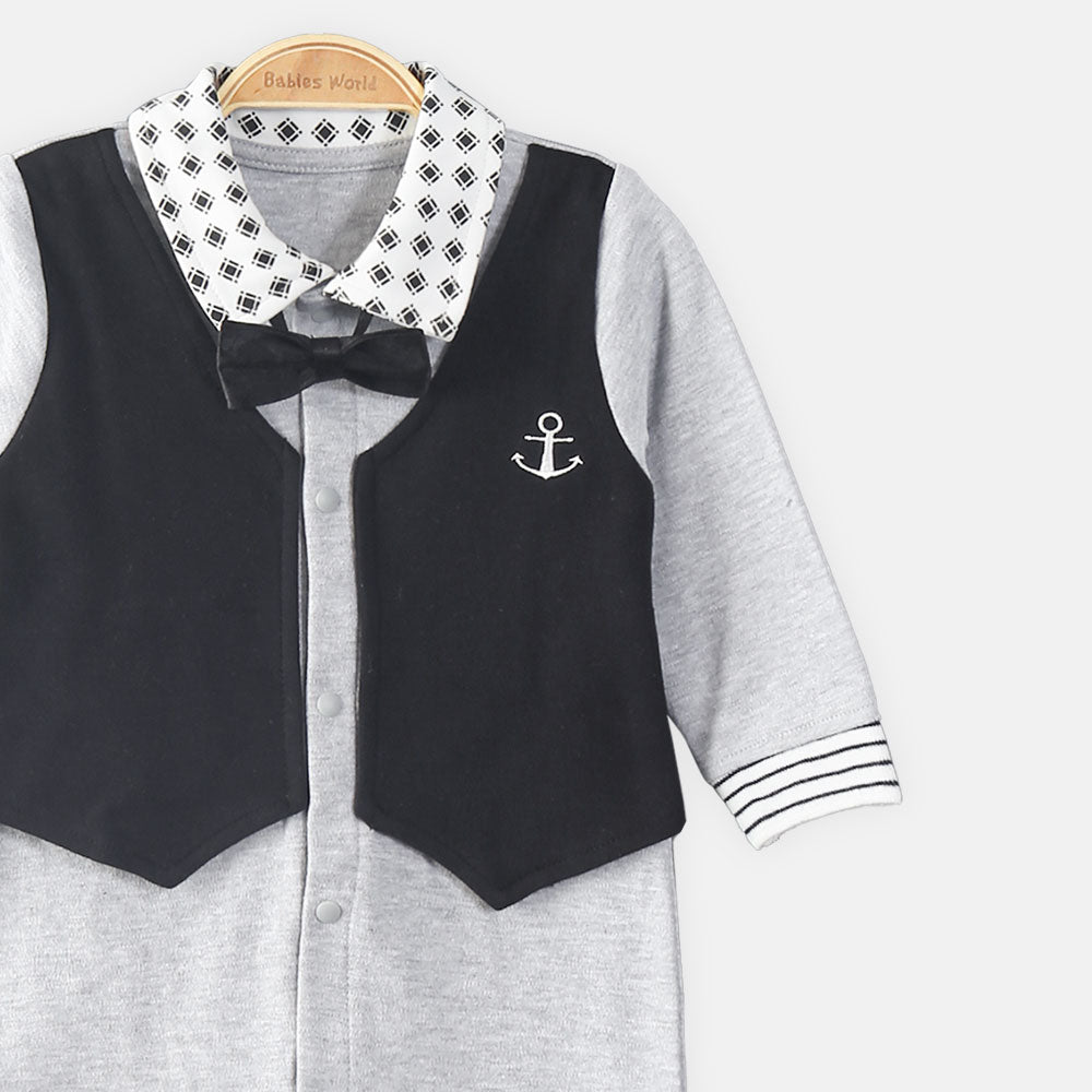 BOY ROMPER GREY BOW