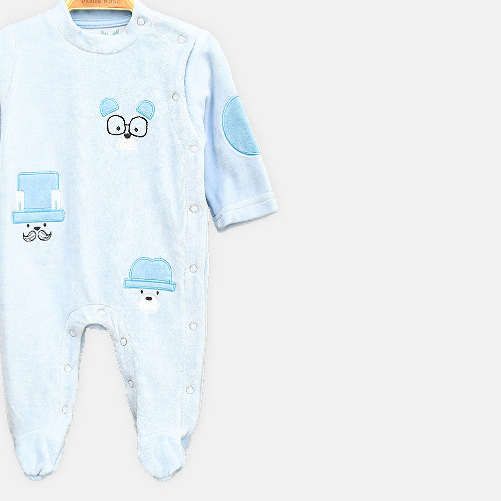 BOY ROMPER GENTLEMAN BEAR APPLIQUÃ‰ FOOTIE
