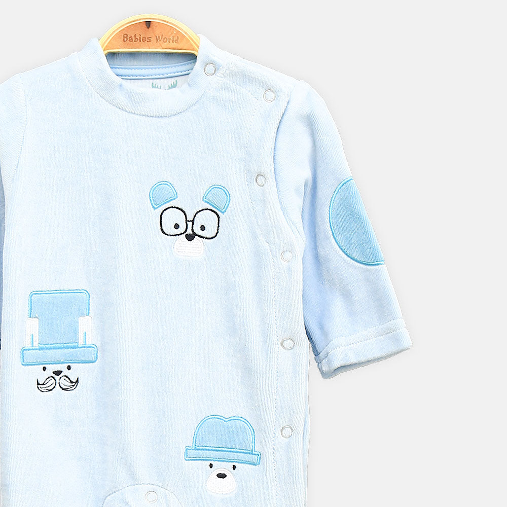 BOY ROMPER GENTLEMAN BEAR APPLIQUÃ‰ FOOTIE