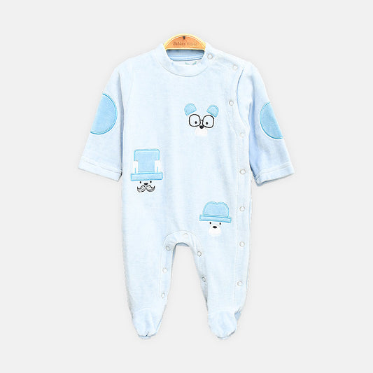 BOY ROMPER GENTLEMAN BEAR APPLIQUÃ‰ FOOTIE